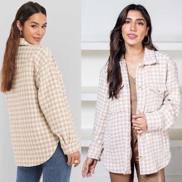 NWT REVOLVE X PISTOLA Houndstooth Wool Blend Oversized Button Up Shirt Jacket XL - Picture 4 of 13